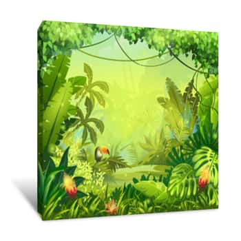 Image of Llustration With Flowers And Jungle Toucan Canvas Print