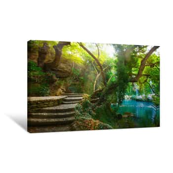 Image of Wonderful Magic Waterfall Mysterious Background Poster Image Canvas Print
