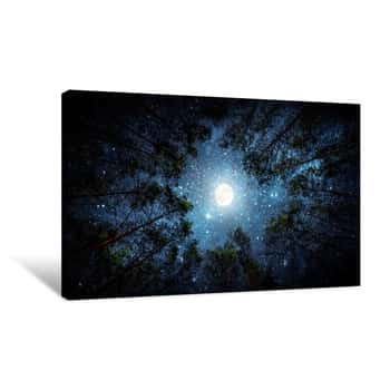 Image of Beautiful Night Sky, The Milky Way, Moon And The Trees  Elements Of This Image Furnished By NASA Canvas Print