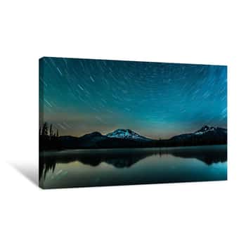 Image of Star Trails Over The Lake Of Bend, Oregon Canvas Print