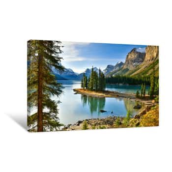 Image of View Beautiful Spirit Island In Maligne Lake, Jasper National Park, Alberta, Canada Canvas Print