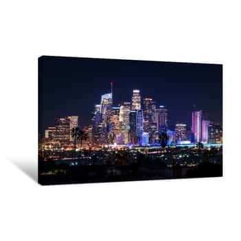 Image of Downtown Los Angeles Skyline At Night Canvas Print