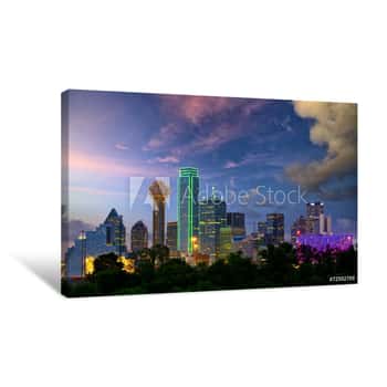 Image of Dallas City Skyline At Dusk, Texas, USA Canvas Print