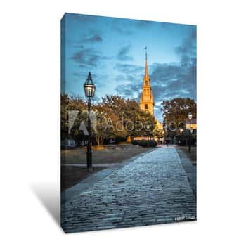 Image of Newport Rhode Island City Streets In The Evening Canvas Print