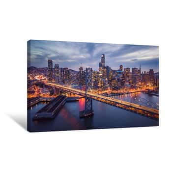 Image of Aerial Cityscape View Of San Francisco And The Bay Bridge At Night Canvas Print