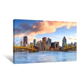 Image of Skyline Of Downtown Pittsburgh At Twilight Canvas Print