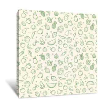 Image of Green Food Seamless Pattern Of Vegetable Fruits Canvas Print