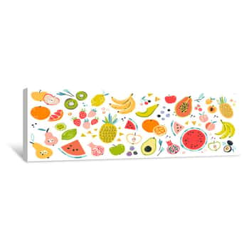 Image of Fruit Collection In Flat Hand Drawn Style, Illustrations Set  Tropical Fruit And Graphic Design Elements  Ingredients Color Cliparts  Sketch Style Smoothie Or Juice Ingredients Canvas Print