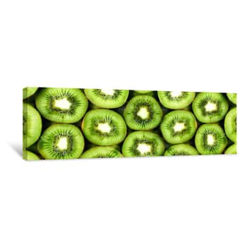 Image of Fresh Organic Kiwi Fruit Sliced  Food Frame With Copy Space For Your Text  Banner  Green Kiwi Circles Background Canvas Print
