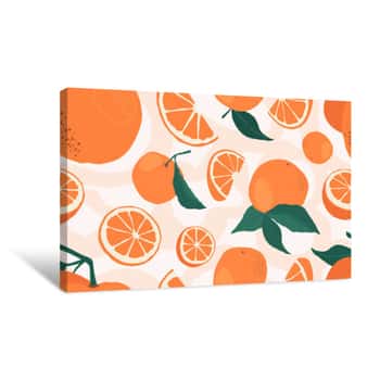 Image of Seamless Pattern With Branches Of Oranges On A Beige Background  A Modern Bright Repeated Background With Citrus In Flat Style  Vector Stock Illustration Canvas Print