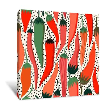Image of Decorative Seamless Pattern With Red Hot Peppers Canvas Print