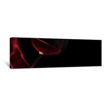 Image of Glass Of Red Wine On Red Silk Against Black Background  Wine List Design Background Canvas Print