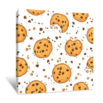 Image of Cookies With Chocolate Chips Seamless Pattern  Vector Illustration Canvas Print
