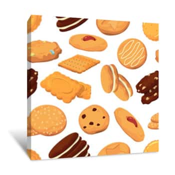 Image of Different Cookies In Cartoon Style  Vector Seamless Pattern Canvas Print