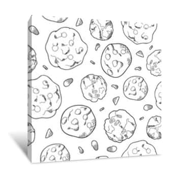 Image of Cookie Seamless Pattern In Hand Drawn Style  Bakery Product For Your Background  Food Vector Illustration Canvas Print