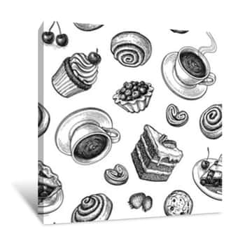 Image of Seamless Pattern With Sweets And Pastries Canvas Print