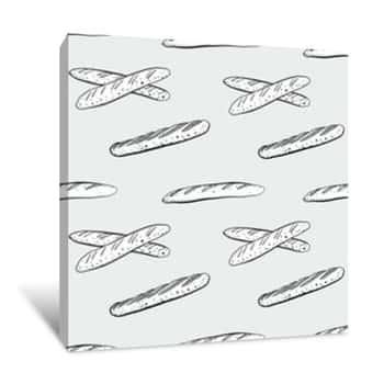 Image of Baguette Seamless Pattern Greyscale Drawing Canvas Print