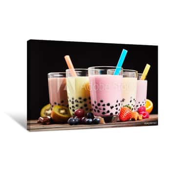 Image of Glasses Of Refreshing Milky Boba Or Bubble Tea Canvas Print