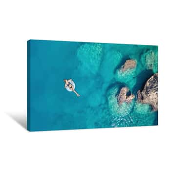 Image of Aerial View At The Girl On Sea Surface  Beautiful Composition At The Summer Time Canvas Print