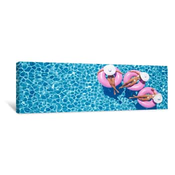 Image of Women Swimming On Float In A Pool  3d Rendering Canvas Print