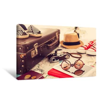 Image of Ready Vacation Suitcase, Holiday Concept Canvas Print