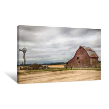 Image of Old Red Barn In The Field Canvas Print