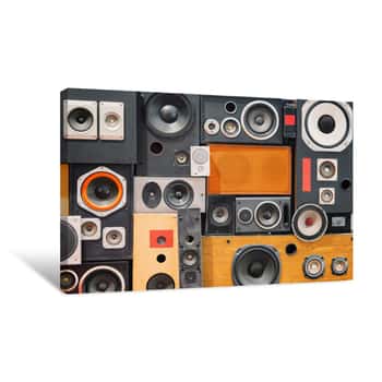Image of Wall Of Retro Vintage Style Music Sound Speakers Canvas Print