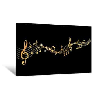 Image of Musical Wave  Gold Music Notes Background  Sound Vector Illustration Canvas Print