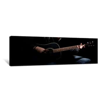 Image of Young Musician Playing Acoustic Guitar And Singing, Canvas Print