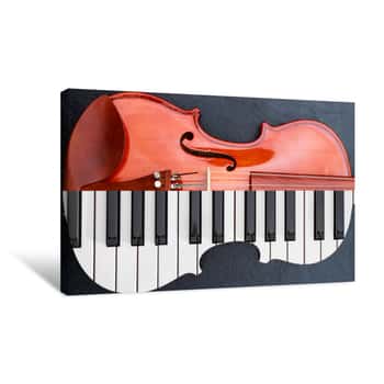 Image of Piano Keys In To The Violin On The Black Leather Table, Half Keyboard Like Violin Shape Canvas Print