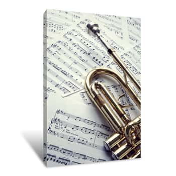 Image of Trumpet On Sheet Music Canvas Print
