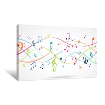 Image of Abstract Background With Colorful Music Notes Canvas Print