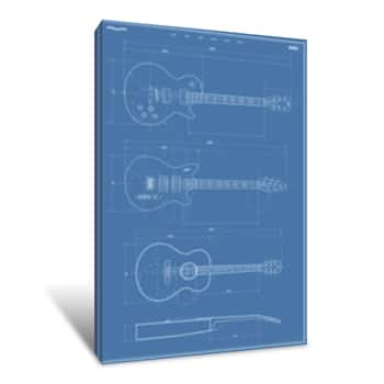 Image of Vector Blueprint With Electric And Acoustic Guitar Canvas Print