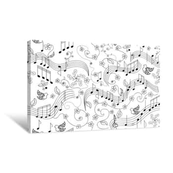 Image of Beautiful Art Vector Seamless Pattern With Handwritten Musical Notes And Singing Birds  You Can Use Any Color Of Background Canvas Print