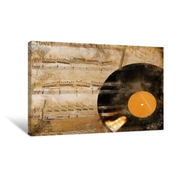 Image of Grunge Music Background With Vinyl Disc Canvas Print