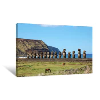 Image of 15 Moai At Ahu Tongariki (Easter Island, Chile) Canvas Print