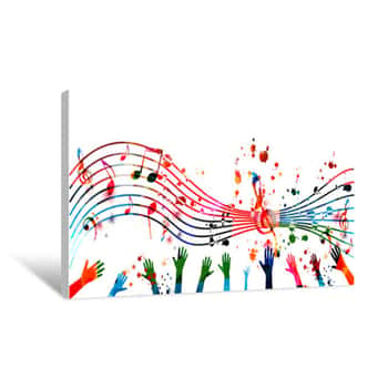 Image of Music Background With Colorful G-clef, Music Notes And Hands Vector Illustration Design  Artistic Music Festival Poster, Live Concert Events, Party Flyer, Music Notes Signs And Symbols Canvas Print