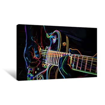 Image of Electric Guitar   Abstract Neon Painting  Canvas Print