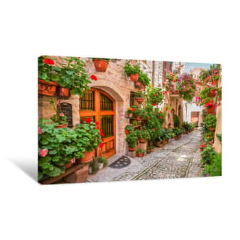 Image of Street In Small Town In Italy In Summer, Umbria Canvas Print