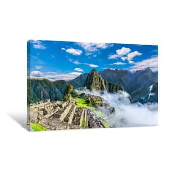 Image of Overview Of Machu Picchu, Agriculture Terraces And Wayna Picchu Peak In The Background Canvas Print