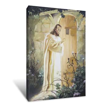 Image of Jesus Knocking On The Door, Original Oil Painting On Canvas Canvas Print