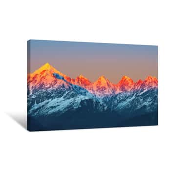 Image of Sunset On Mountain Peaks "panchachuli In Indian Himalaya Canvas Print
