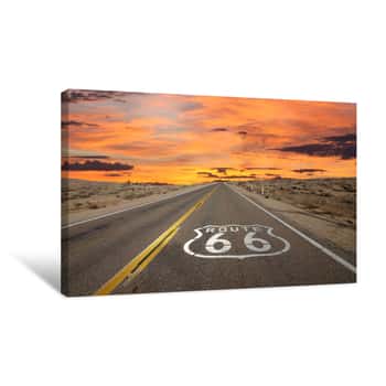 Image of Route 66 Pavement Sign Sunrise Mojave Desert Canvas Print
