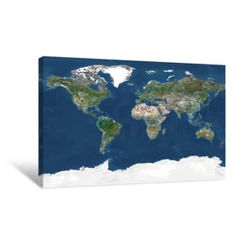 Image of World in Geographic Projection, True Color Satellite Image Canvas Print
