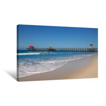 Image of Huntington Beach Pier Surf City USA With Lifeguard Tower Canvas Print