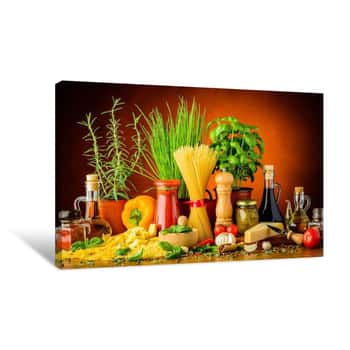 Image of Still Life With Italian Food And Cooking Ingredients Canvas Print