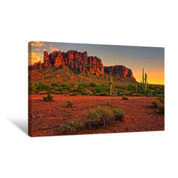 Image of Desert Sunset With Mountain Near Phoenix, Arizona, USA Canvas Print