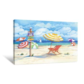 Image of Beach Signs Umbrellas Canvas Print