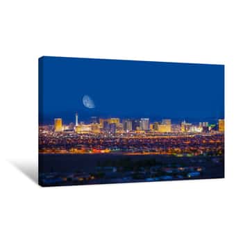 Image of Las Vegas Strip And Moon Canvas Print