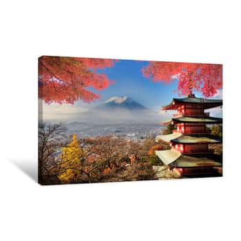 Image of Mt  Fuji With Fall Colors In Japan  Canvas Print